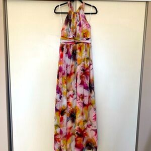 Cache maxi semi-formal floral multicolor dress